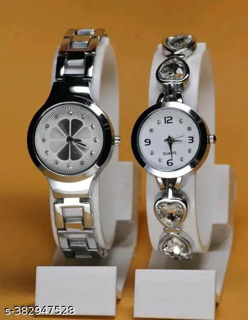 Unique Flower and Solid Dial Metal Strap Analog Combo Watch For Women and Girls. - Springkart