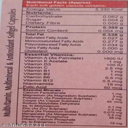 eldervit Multivitamin & Multimineral , Antioxident& immunity booster Soft gel capsules 10Capsules (set of 1) - Springkart