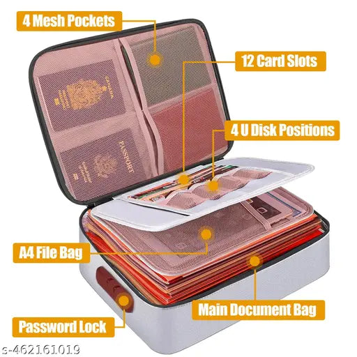 Document Bag with Lock, 2-Seperator-Layer File Storage Case with Water-Resistant Zipper - Springkart