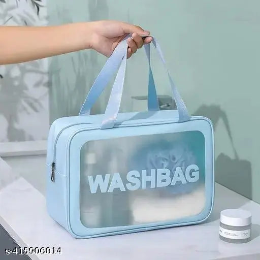 Clear Cosmetic Wash Bag Makeup Pouch Bag Travel Transparent Toiletry Bag Zipper Wash Bag with Handle Household Grooming Kit Portable Organizer Case Carry Pouch for Women and Men (blue) Makeup Pouches/Bags