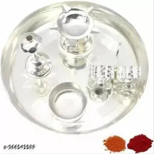 Festival Silver Plated Puja Thali Set 6 Inch, Classic Occasional Gift, Pooja Thali Decorative, Wedding Return Gift Silver Plated (Silver) - Springkart