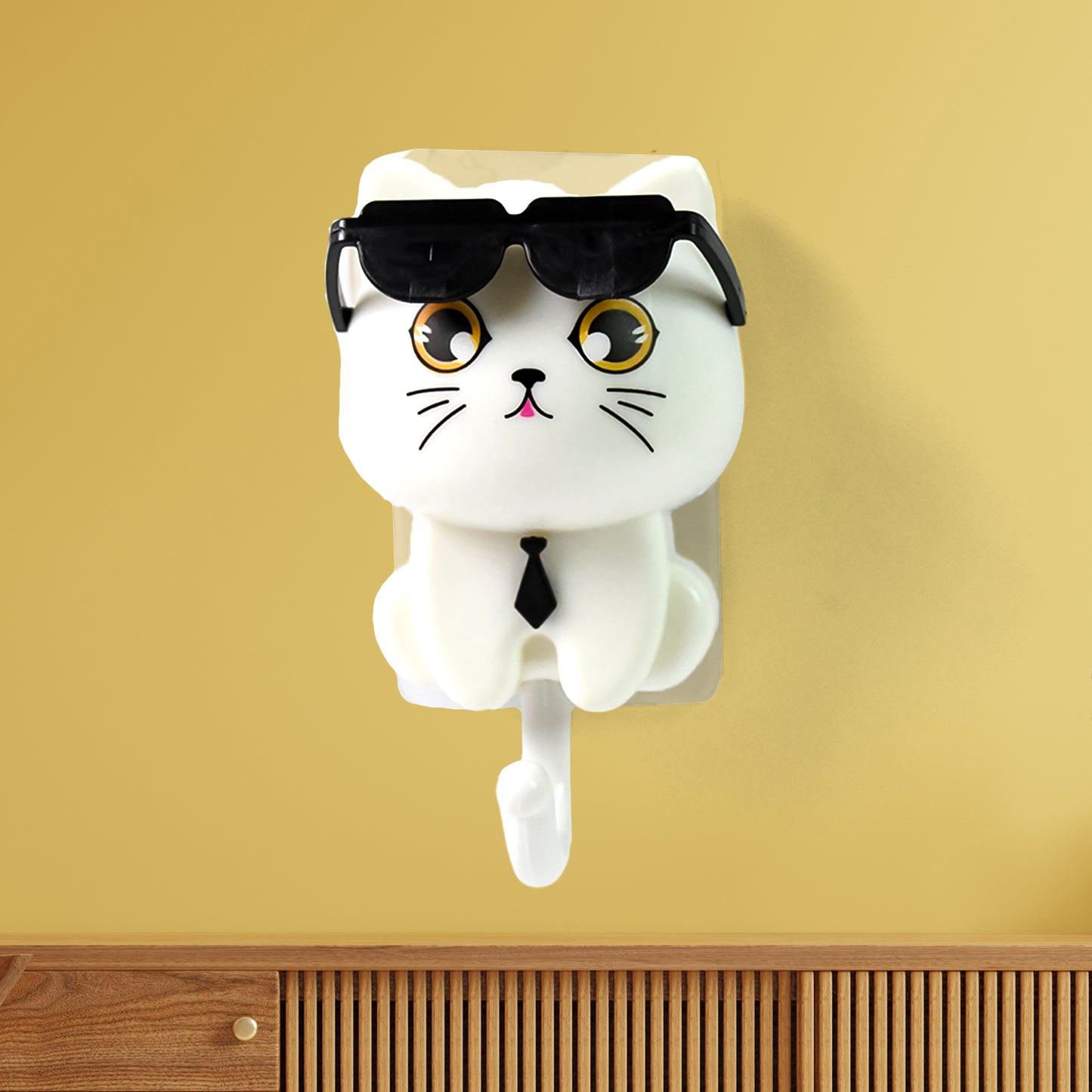 Cat Hook For Wall Cute Cat Key Hook With Sunglasses (1 Pc) - Springkart