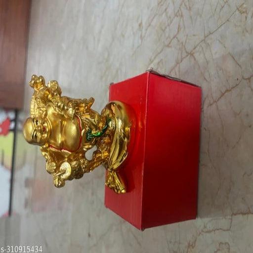 Polyresin Laughing Buddha 3 inch Standing with Stick and Coins Showpiece (Gold) - Springkart