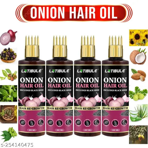 Onion Black Seed Hair Oil - WITH COMB APPLICATOR - Controls Hair Fall (100 ml) Pack-4