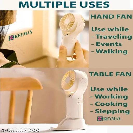 Portable Hand Fan Rechargeable Table Small Mini USB Fan Travel Use (Beige White, 1000mAh) (OFF-WHITE) - Springkart