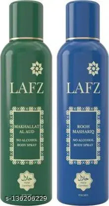 LAFZ Makhallat Al Aud & Rooh Mashariq, No Alcohol Deodorant, Halal Body Spray - For Men (300 ml, Pack of 2)