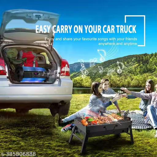 Barbecue Grills - Foldable Charcoal Barbeque Grill With 10 Skewers, 2 Spatula & 1 Air Blower