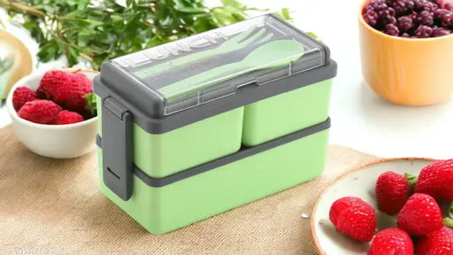 Rectangular Classy 3 Section Lunch Box With 1 Spoon & 1 Fork 3 Containers Lunch Box (1500 ml) - Springkart