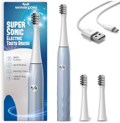 Winston Rechargeable Super Sonic Electric Toothbrush High-frequency Vibration Rechargeable Toothbrush with Soft Bristles for Adults - Super Sonic - 3 Modes Electric Toothbrush (Blue, White)