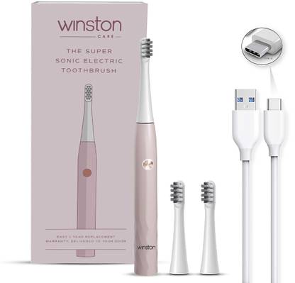 Winston Rechargeable Super Sonic Electric Toothbrush High-frequency Vibration Rechargeable Toothbrush with Soft Bristles for Adults - Super Sonic - 3 Modes Electric Toothbrush (Pink, White)