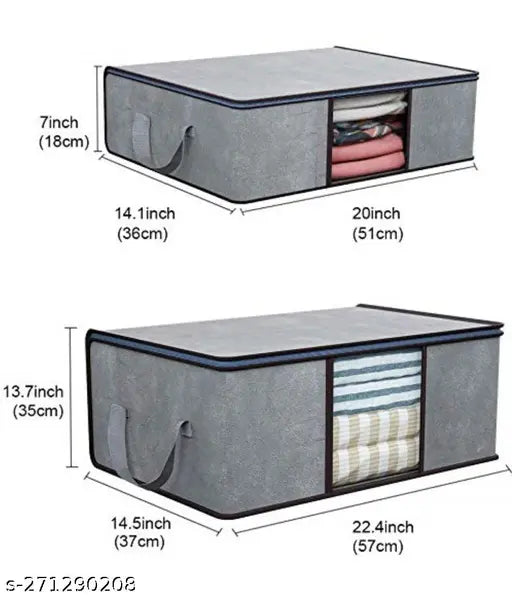 Craft Bazar Combo Of 3 Underbed Storage Bag With Side Handles Storage Organizer Blanket/Storage Bag for Wardrobe Organizer Blanket Cover with a large Transparent Window