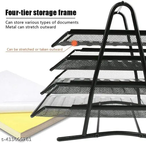 Metal Mesh 4 Trays Desktop Organizer/Rack Storage for Home and Office Accessories Files/Documents/Letters/Magazine/Newspaper Holder