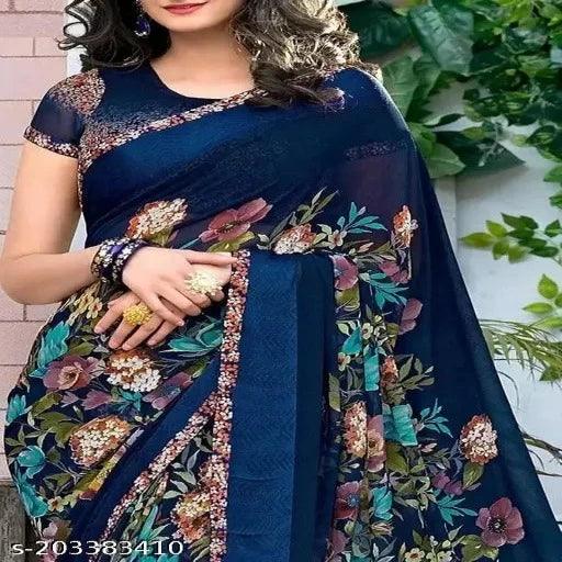 Pack of-2 Printed New Arrival Fancy Women's Designer Georgette Printed Saree With Unstitched Running Blouse - Springkart