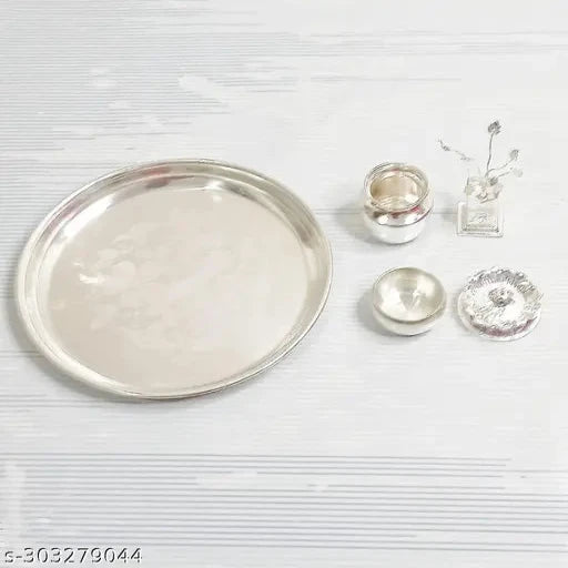 German Silver Pooja Set With Thulasi Madam For Pooja/Decor/Thamboolam - Springkart
