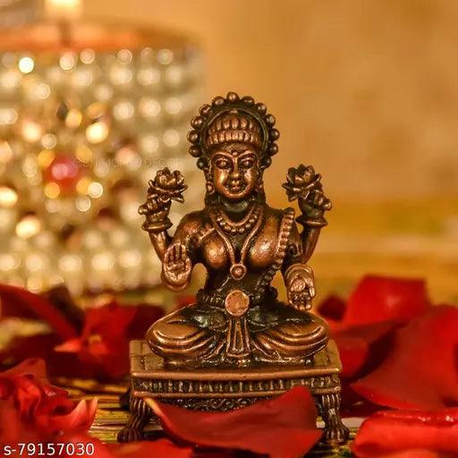 Copper Handmade Small Lakshmi 2.4 inches Sitting Idol Statue - Springkart