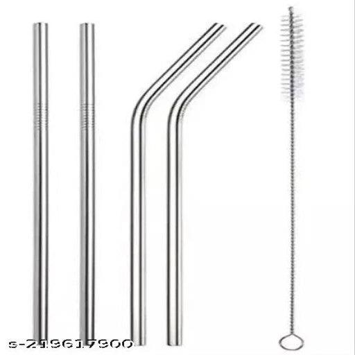 Premium Coconut Opener Tool with 4 Reusable Straws and Brush Straight Peeler metal straw Coconut cutter, combo of straws & coconut opener tool (1 coconut peeler & 2 bent straws 2 straight straw 1 cleaning brush ) - Springkart