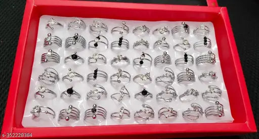 Pack of 48 Silver plated Rings with Mix design for Girls, Women & Ladies(1 Box) - Springkart
