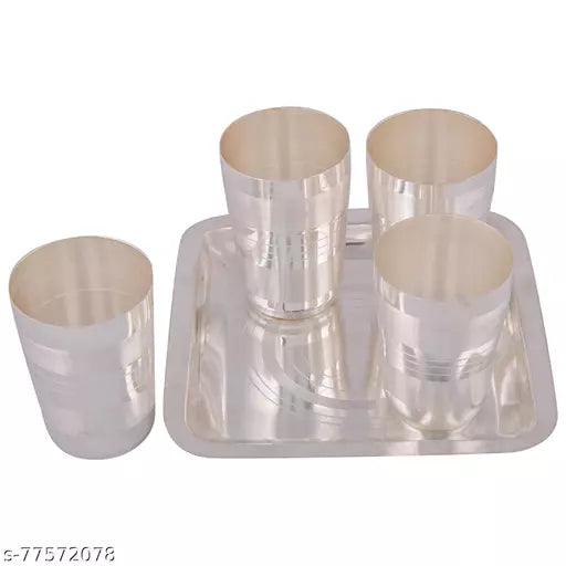 Silver Plated 4 Long Glass With Tray - Springkart