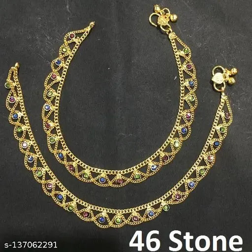 HN GOLDEN anklets- 46 Diamond Stones
