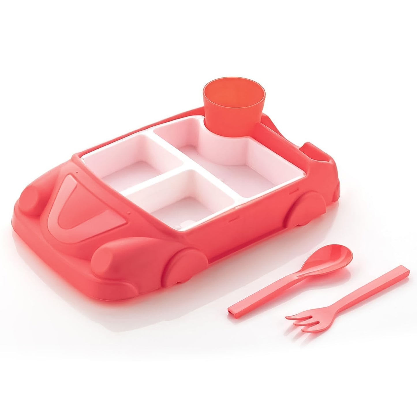 Kids Car Shaped Plates Cup Lunch Box Dinnerware Set (4 Pcs Set 1000 Ml Lunch Box) - Springkart