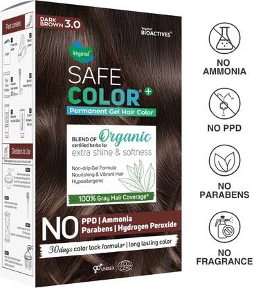 VEGETAL Safe Color Permanent Gel Hair Colour, Chemical-Free, 100% Grey Coverage , Dark Brown 3.0, 70ml.