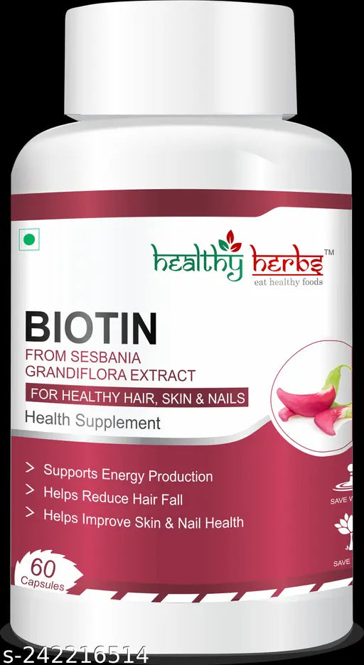 Healthy Herbs Biotin (Vitamin B7) Capsule 10000mcg | For Healthy Hair Growth, 60 Capsules - Springkart