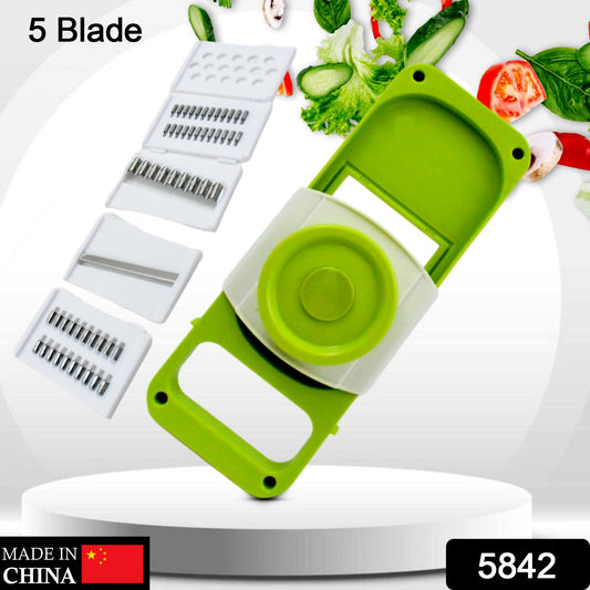 Slicer for Kitchen 5 in 1 Foldable Vegetable Slicer Blade Potato Cutter, Veggie Slicer, Onion Slicer, Julienne Grater with Protective Guards, Stainless Steel Blade - Springkart