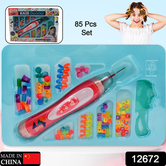 Hair Styling Clasp Clips Twisting Stringing Beads Kit for Girls, Portable Hair Braider Machine,Hairstyle Braid Kit DIY Hair Styling Tool with Comb, Rubber, Button Beads and Beads (85 Pcs Set) - Springkart