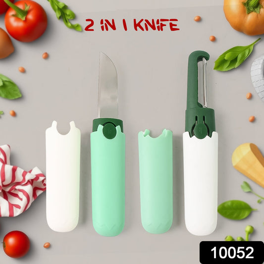 2 in 1 Knife, Multifunctional peeler Two in one fruit knife, fruit and vegetable cutting knife+sawtooth peeler, apple, carrot, potato, fruit slice antiskid - Springkart