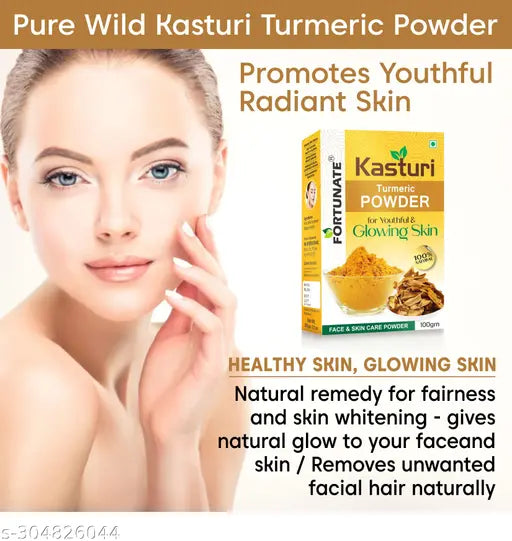 FORTUNATE Kasturi Turmeric Face Pack Powder 100gm/100% Natural And Pure/Kasturi Manjal/Amba Haldi/Jangli Haldi/Best For Face And Skin/Free Mitti Powder 100gm - Springkart