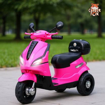 CLEVER FOX Kids Electric Scooter 3-Wheel Design Operated With Charger, Music, LED Lights Scooter Battery Operated Ride On (Pink)