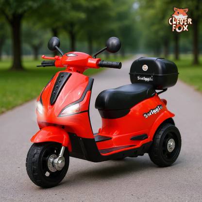 CLEVER FOX Kids Electric Scooter 3-Wheel Design Operated With Charger, LED Lights, Music Scooter Battery Operated Ride On (Red)