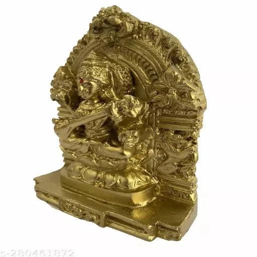 Sri Saraswathi Statue Idol for Pooja Room -11cm (Gold Colour) - Springkart