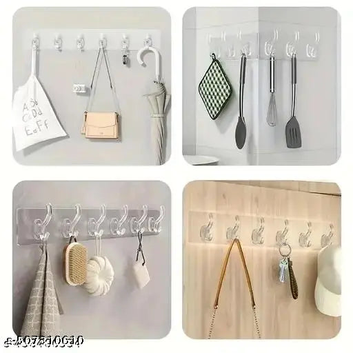 (Pack Of 3) 6 In 1 Self Adhesive Wall Hooks, Heavy Duty Sticky Hooks for Hanging