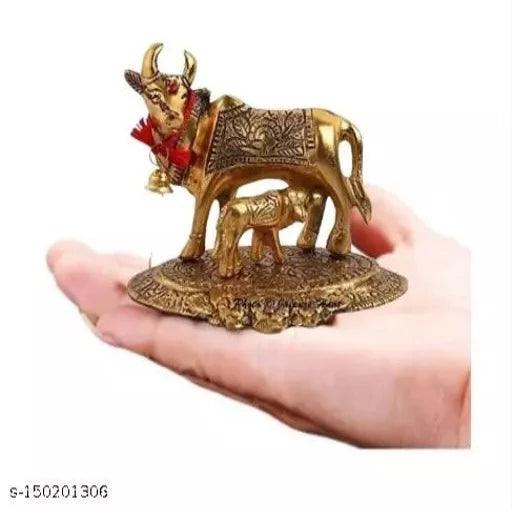 Metal Golden Kamdhenu Cow With Calf Statue,Cow and Calf Idol,Good Luck - Springkart