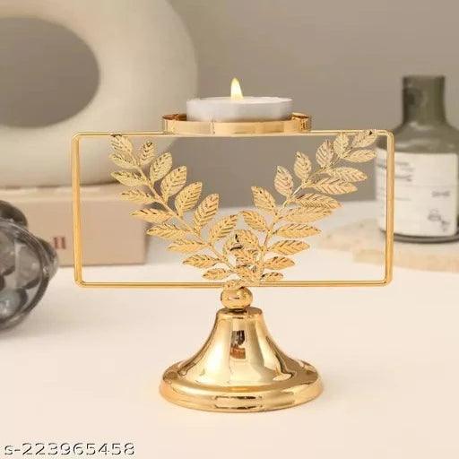 Golden Designer Leaf Tea Light Candle Holders & Stands - Springkart