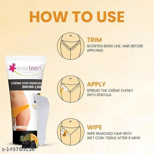 everteen RADIANCE Bikini Line Hair Remover Creme with Charcoal, Kojic Acid and Vitamin C - 2 Packs (50g Each) - Springkart