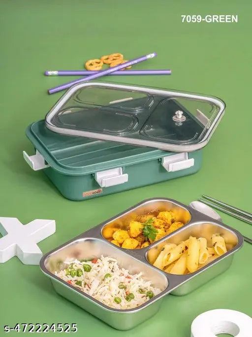 Lunch Box Stainless Steel 3 Compartment - Springkart