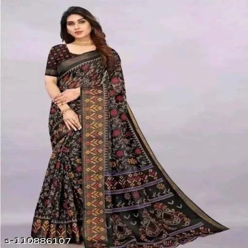 Brasso Cotton black Simple Lace border Saree With blouse - Springkart