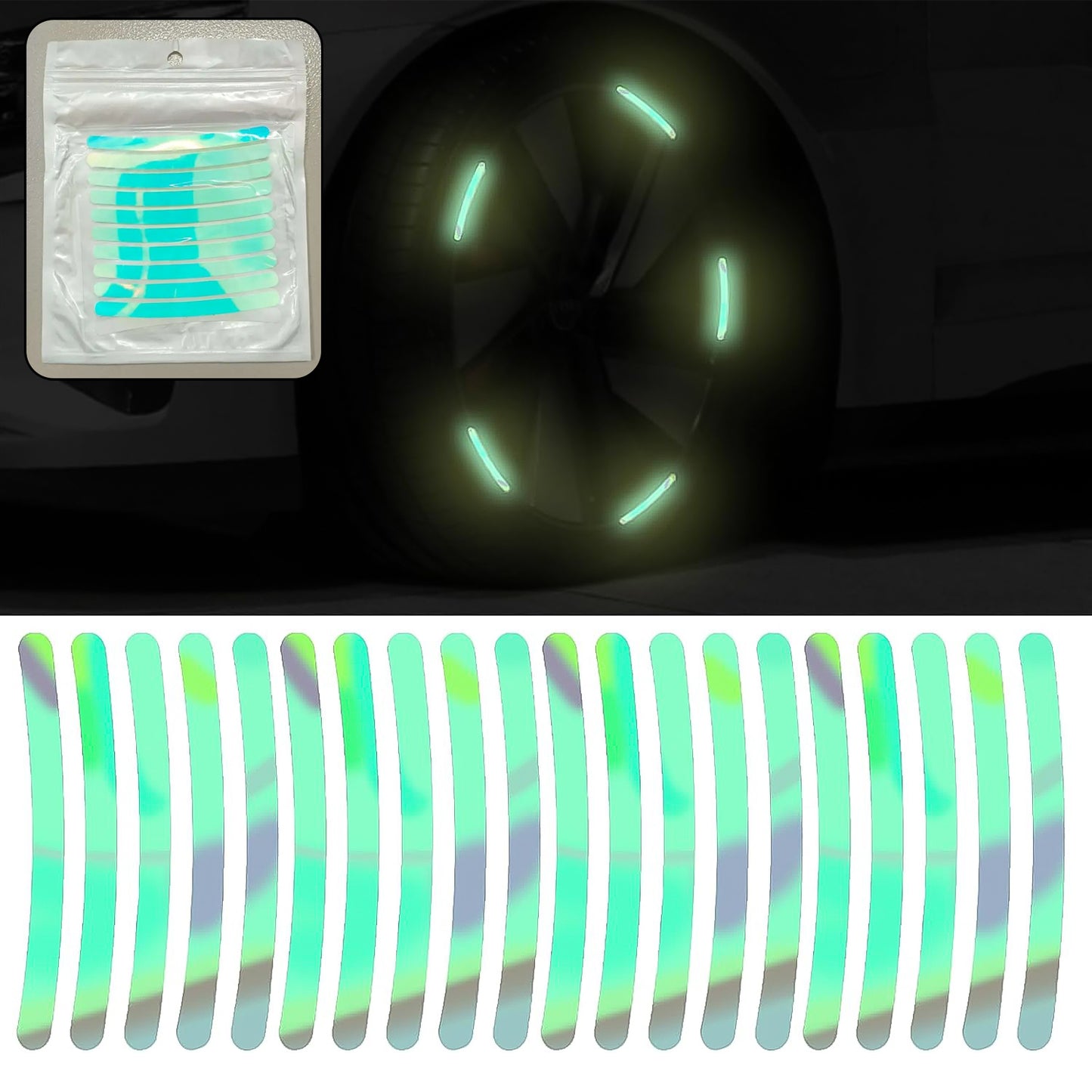 Car Wheel Hub Reflective Car Stickers Night Warning Stickers (20 Pcs Set Multicolored) - Springkart