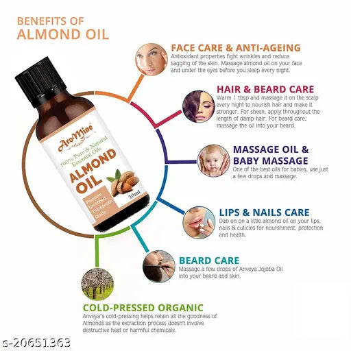 AroMine Pure & Natural Almond(Badam)Rogan Oil For Skin Face Glowing Oil for men & women-30ML