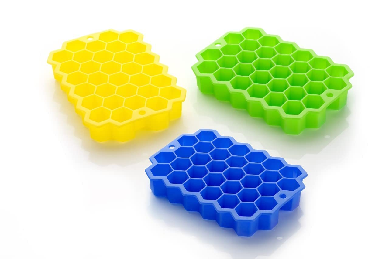 Flexible Silicone Honeycomb Design 37 Cavity Ice Cube Moulds Trays Small Cubes For Whiskey Tray For Fridge (Multicolor)