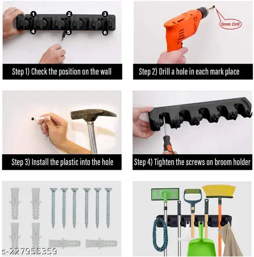 Heavy Duty Mop and Broom Holder Wall Mounted - Springkart