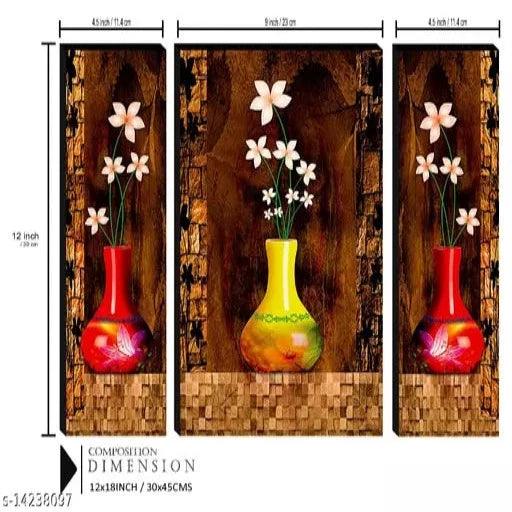 SAF Set of 3 Flower Pot UV Textured Home Decorative Gift Item Painting 12 inch x 18 inch - Springkart