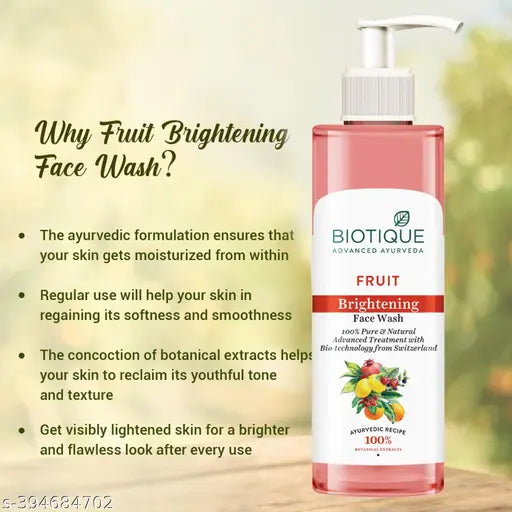 Biotique Fruit Brightening | Ayurvedic and Organically Pure| Advanced Swiss Technology |100% Botanical Extracts| Suitable for All Skin Types | Face Wash (200ml X 2) (Pack of 2)
