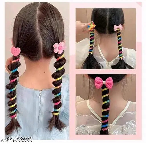 Korean Fashionable Fancy Style Telephone Wire Hair Ties Cartoon Spiral Rubber band Elastic Hair Coils No Crease Phone Cord Ponytail Holder for Thin Hair Accessories for Women & Girls Pack of 4 - Springkart