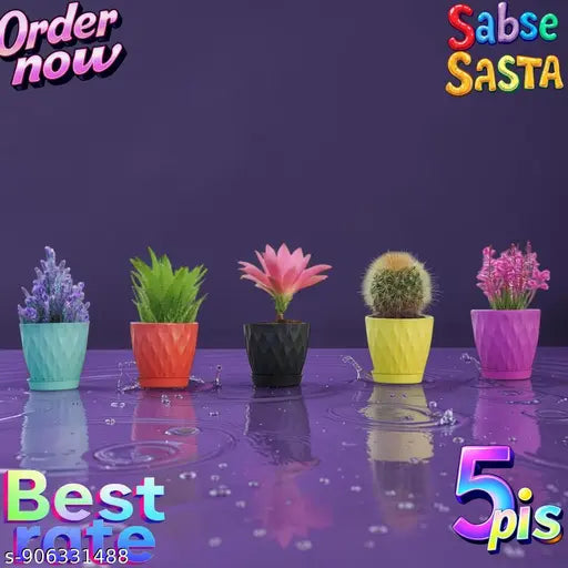 6 inch Plant Pots, 5 Pack Flower Pots Outdoor Indoor, Planters with Drainage Holes and Tray Saucers(Multicolor)