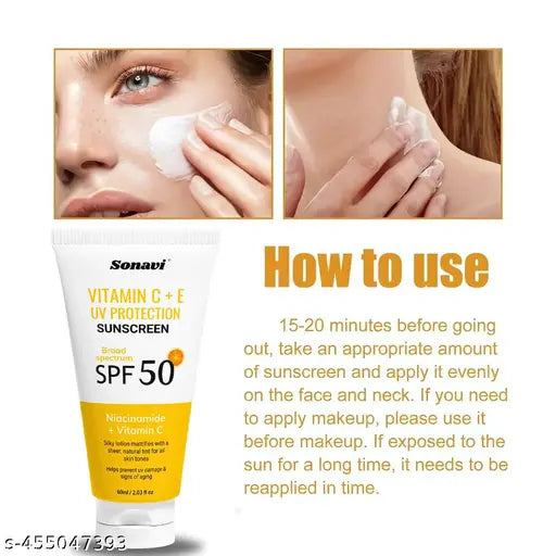 Sunscreen with Vitamin C + E for UV Protection and Soft, Glowing Skin |60ml Pack of 3 - Springkart