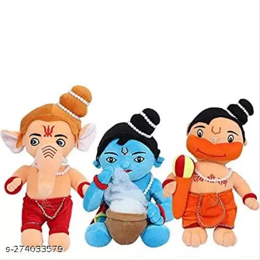 Combo Lord Ganesha, Krishna and Hanuman Hindu Idol Soft Plush Toy, Medium (Multicolour) - Springkart