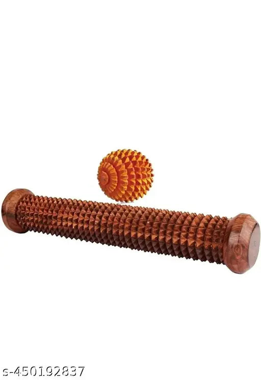 Foot Roller Wooden Acupressure massager Pain Relief Rod (Brown) with Ball Massager Yellow OR Green(etc) - Springkart